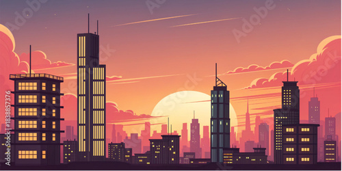 london skyline in sunset