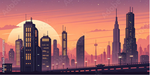 london skyline in sunset