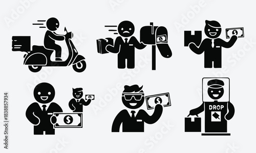 Delivery Scooter Courier Vector Set