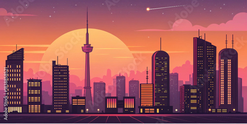 city skyline at sunset