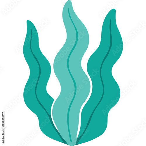 Stylized Teal Seaweed Underwater Plant With Wavy Fronds Against A Black Background Vector Illustration
