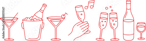Elegant Collection of Party Drinks Cocktails Champagne and Wine Illustrations