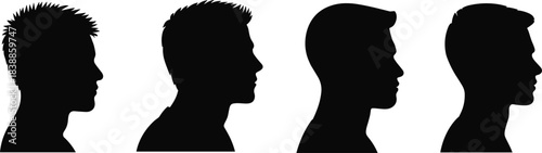 Male profile silhouette collection, stylish men head side view vector illustration with different hairstyles for barbershop design, 
