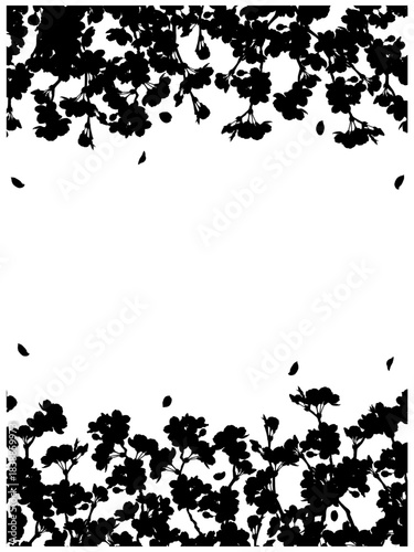 さくらのフレーム⑤縦_上下_シルエット_黒