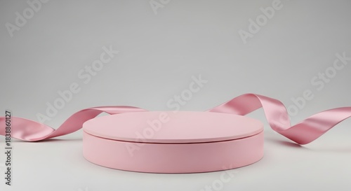 Minimal pink round platform with ribbon — 3D concept for display and presentation