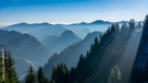 Mountain Peaks with Morning Light Rays
