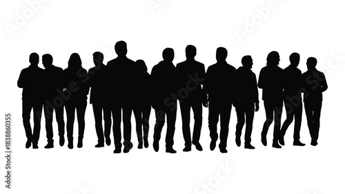 Silhouette of a group of people isolated on white