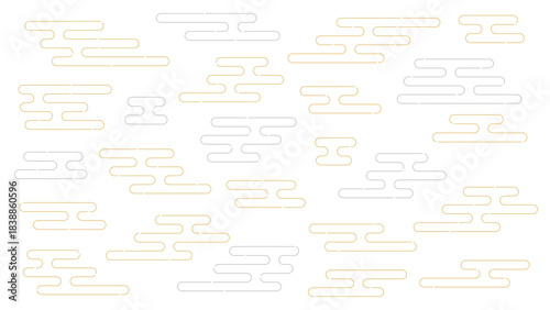 和モダンな日本の伝統文様のエ霞/えがすみの背景･装飾パーツセット - 金色と銀色の和風の線イラスト