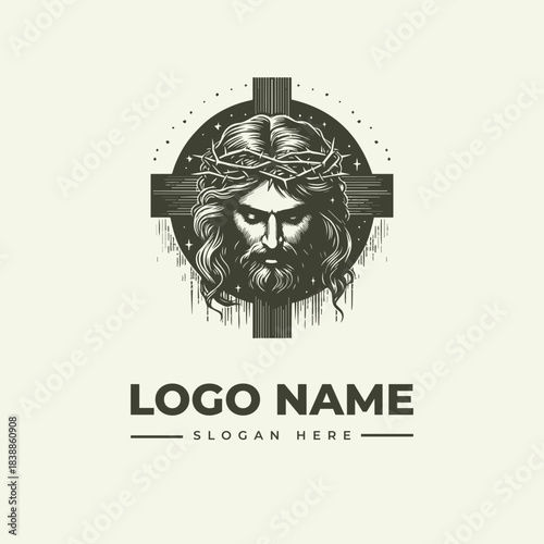 Jesus Christ Crown of Thorns Logo Illustration Engraving Vector