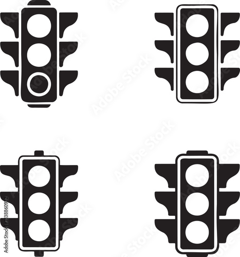 Traffic Light Icon Set – Black Silhouette Vector of Signal Designs 
