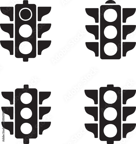 Traffic Light Icon Set – Black Silhouette Vector of Signal Designs 