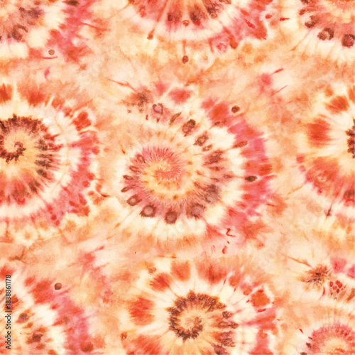 Seamless Orange Tie-Dye Shibori Pattern on White Silk Hand Painted Batik Background