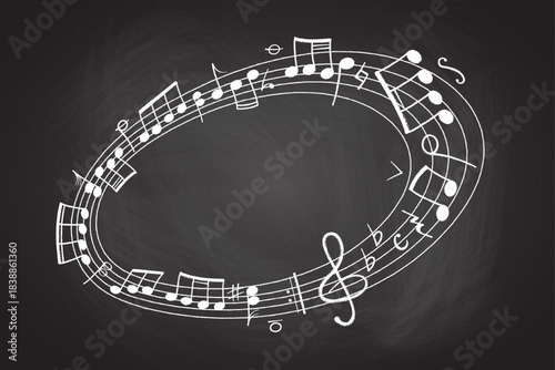 Crayon pastel or chalk music note signs doodle hand drawn symbol shapes set. Chalkboard textured musical symbols treble, bass clefs, pauses doodle collection.