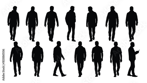 Silhouette of walking people isolated on white