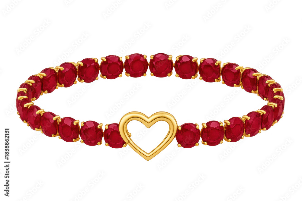 Obraz premium Golden heart ruby bracelet with transparent background