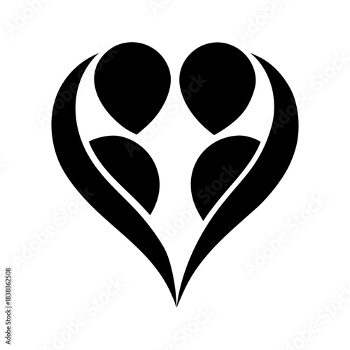 Modern Heart Shape Couple Icon Isolated on White.