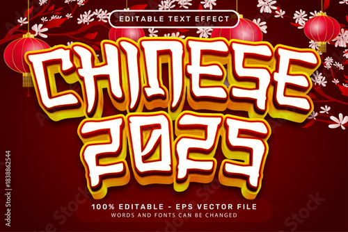 chinese newyear 3d text effect and editable text effect with lanterns and Chinese ornaments background