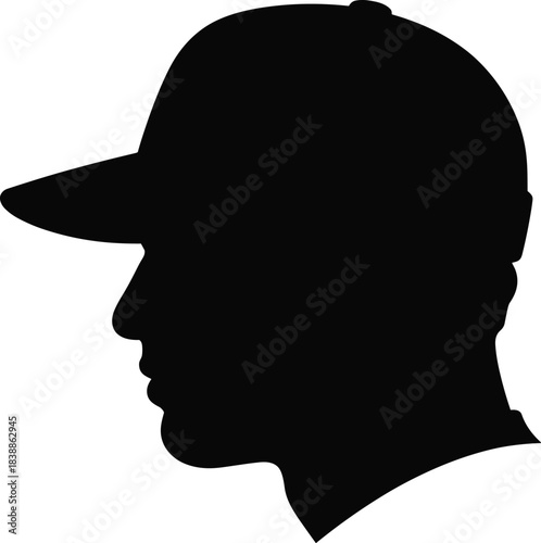 Silhouette profile of person wearing wide brim hat, minimal black vector illustration for design elements, decoration, artwork, and cad drawing flat vector illustratio