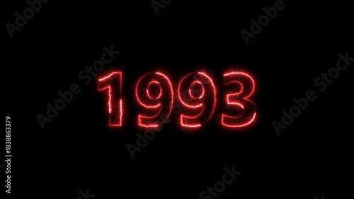 1993 Sal neon bright number red color 4k illustration. Clock icon 1993-year beautiful neon text concept on black background.