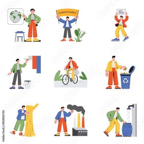 Climate Awareness Vector Flat Illustration Set 3