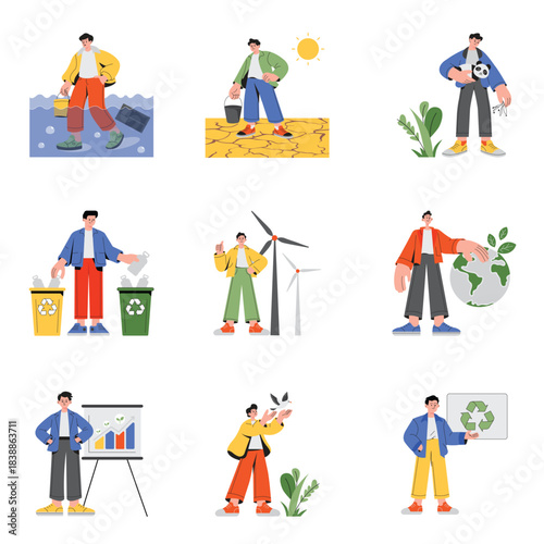 Climate Awareness Vector Flat Illustration Set 1