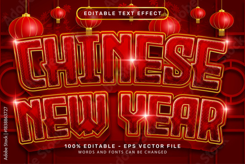 chinese newyear 3d text effect and editable text effect with lanterns and Chinese ornaments background