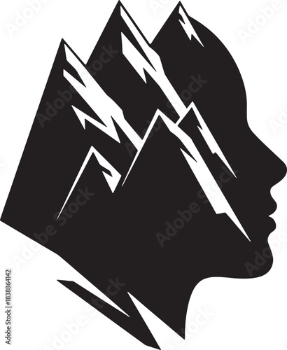 Silhouette of mountains within a human profile human face