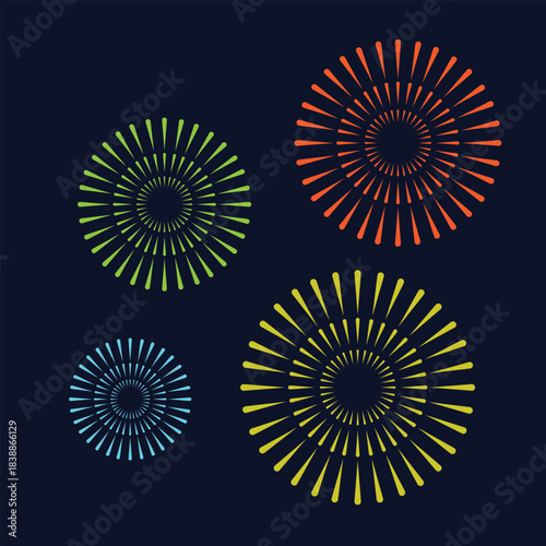 Fire works red blue and white on white background