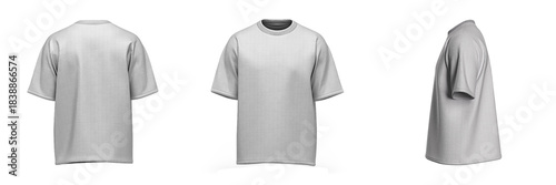 T-Shirt Mockup Set with 3D Rendering Front Back and Side Views for Clothing Brand Design, Apparel Presentation, Fashion Marketing, and Professional Product Display