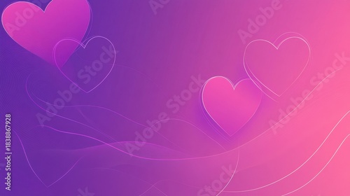 Pink and purple abstract background with glowing hearts and soft waves symbolizing love and romance theme