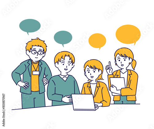 大人数でパソコンを教える若者のイメージイラスト4