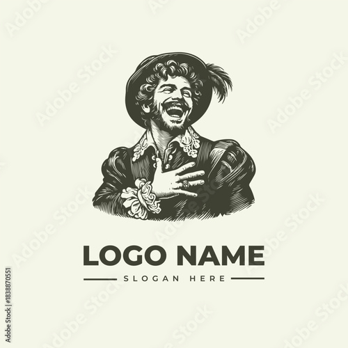 Joyful Vintage Gentleman Engraving Vector Logo Illustration - Elegant Retro Character Design for Branding