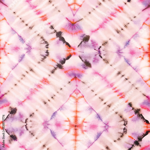 Seamless Red and Purple Tie-Dye Shibori Pattern on White Silk Background