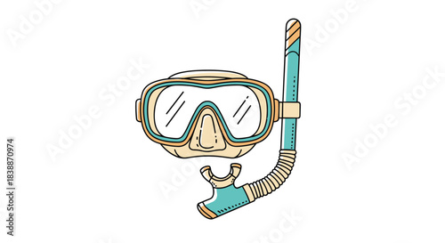 Vibrant illustration of a diving mask and snorkel, iconic gear for aquatic recreation, beach vacations, and underwater discovery.