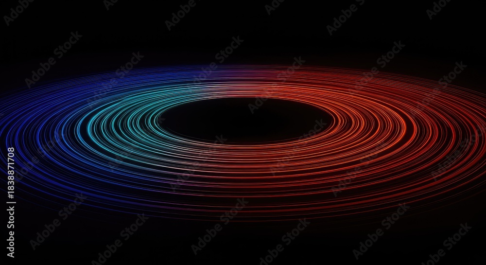 Fototapeta premium Colorful abstract concentric waves spreading across a dark surface, symbolizing universal movement and powerful radiating kinetic energy flow ,dynamic ,design ,flow
