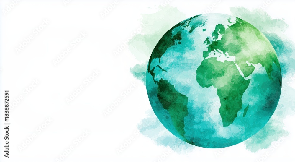 Fototapeta premium Blue and green planet with a white background