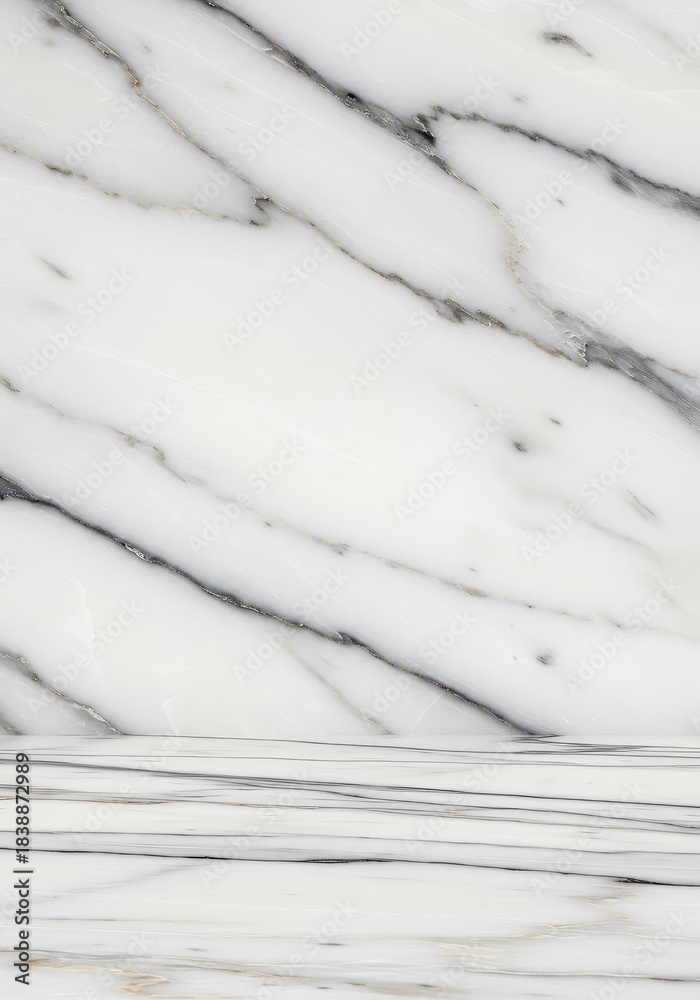 Obraz premium A stunning highly polished white marble surface background showing exceptional natural reflectivity and deep smooth texture with subtle gray veining ,marble ,subtle ,countertop
