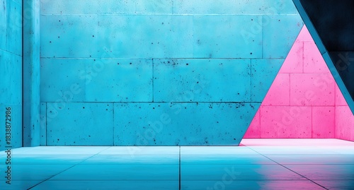 Blue wall with a pink triangle in the middle