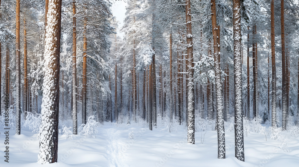 Naklejka premium Winter forest. Beautiful snow winter landscape. Winter landscape. Beautiful wintry landscape