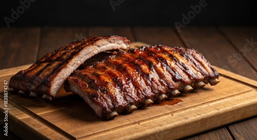 Wallpaper Mural Grilled ribs, glistening with a sweet, sticky glaze, rest on a wooden cutting board Torontodigital.ca