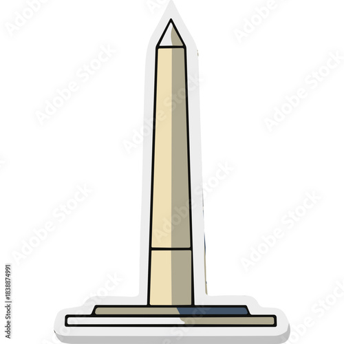 Tall Pale Obelisk Monument with Wide Base and Pointed Top Isolated on Black Background Stylized Vector Illustration with Light Shadow