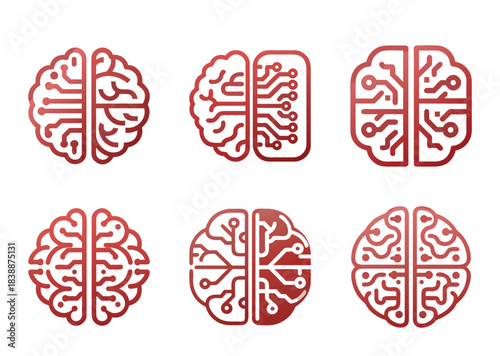 Collection of artificial intelligence brain icons representing technology and innovation