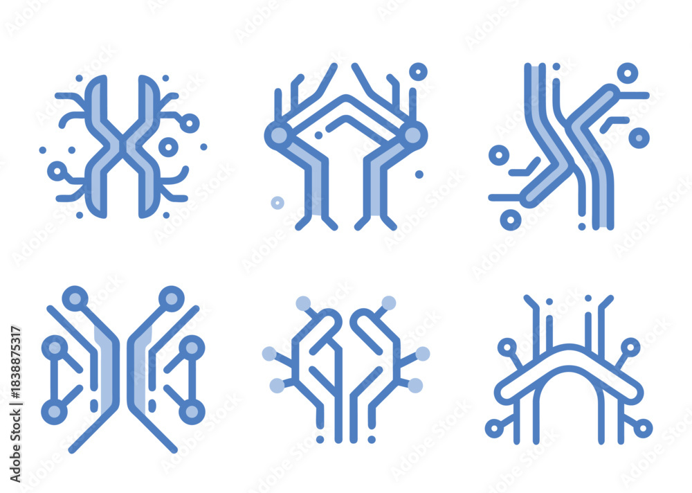 Fototapeta premium Collection of six abstract vector icons representing technology and connectivity concepts