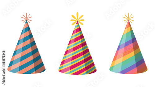 party hats colorful rainbow isolated vector illustration for birthday new year party celebration