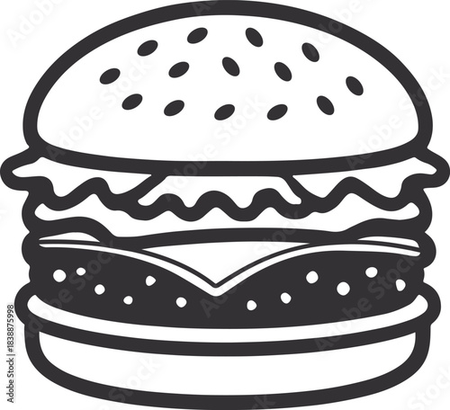 Hamburger black and white vector illustration