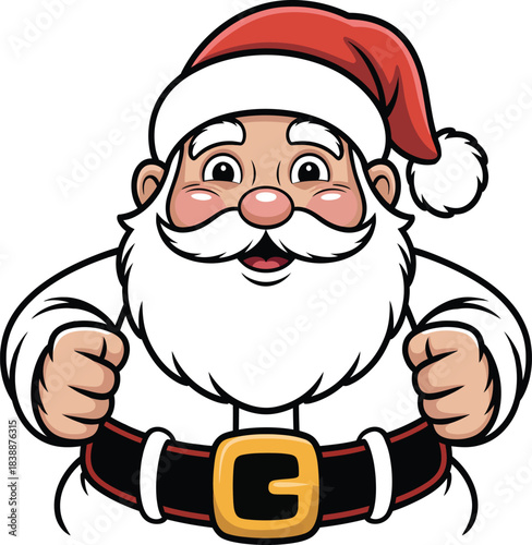 Funny Santa Claus Holding Belt  Cartoon Christmas Character Illustration
