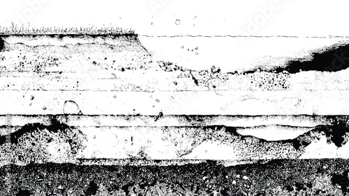 black and white land cross-section grunge texture, grass on top of layered rock, distressed earth strata overlay