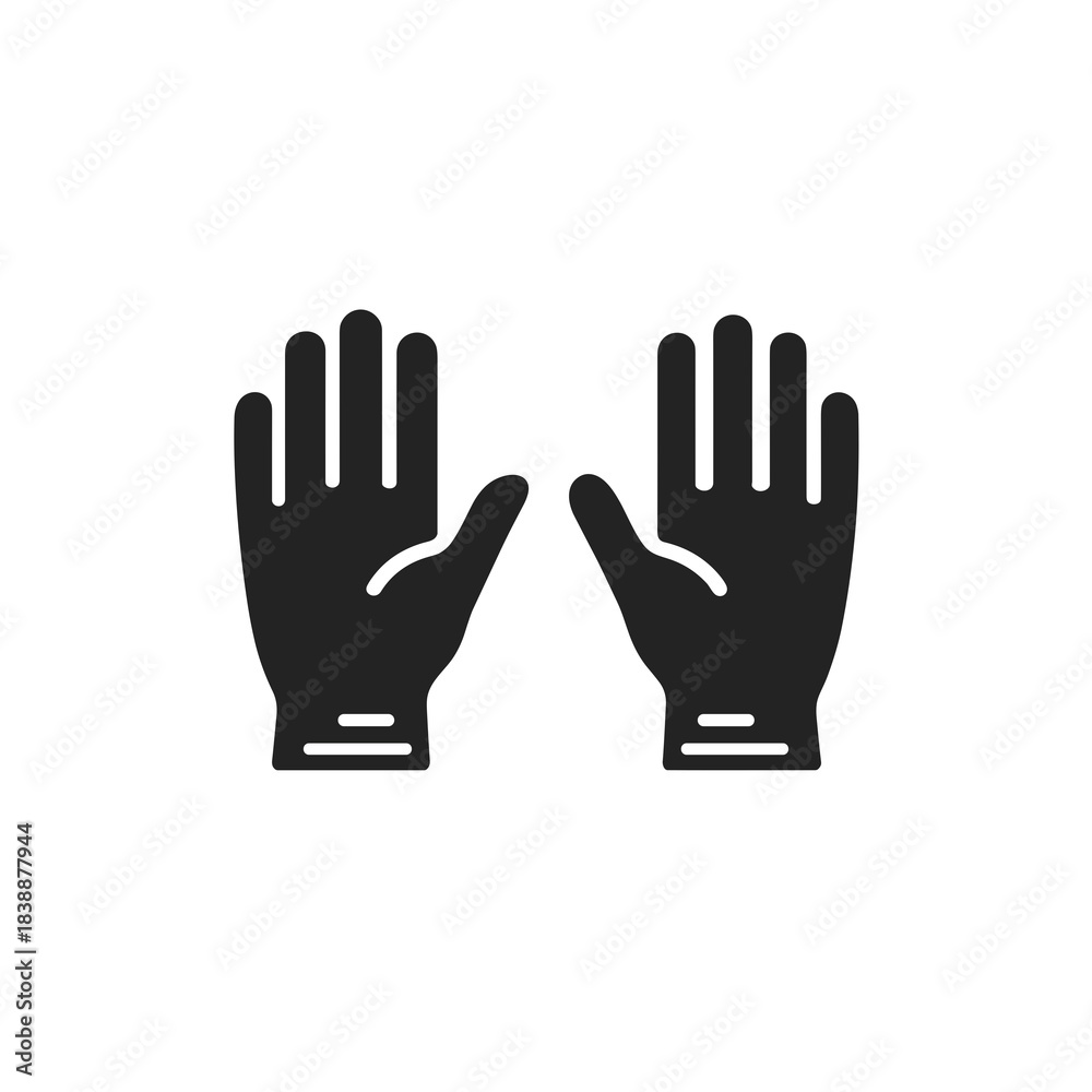 Fototapeta premium Minimal medical gloves pictogram in black and white flat design isolated on white
