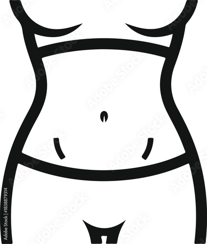 Minimalist line art icon of a female torso emphasizing the waist and abdomen