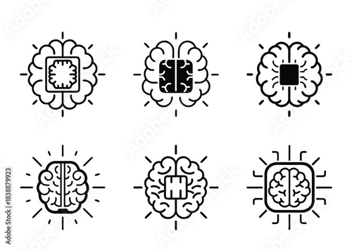 Conceptual Artificial Intelligence Brain Chip and Human Brain Symbol Set